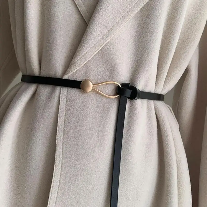 

Women Leather Thin Belt Metal Buckle Adjustable Waist Strap for Lady Trouser Dress Coat Sweater Decorative Knotted Waistband