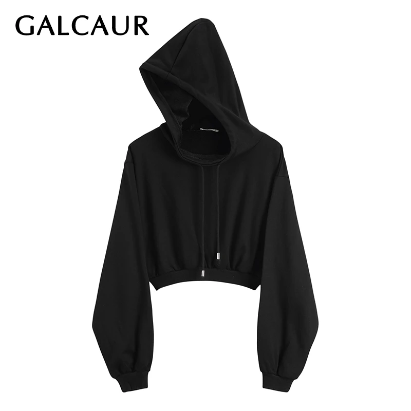Женский пуловер с капюшоном GALCAUR укороченный большого размера