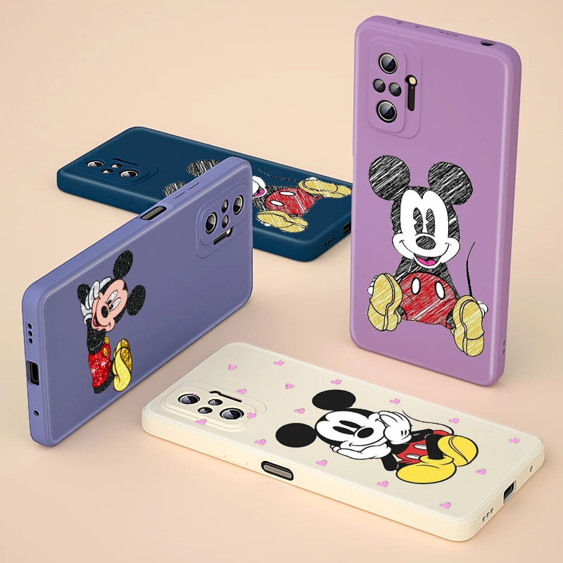 

Phone Case For Redmi Note 10 10S 10T 9 9S 9T 8 8T 7 7S 6 5 Pro Max Plus 5G Disney Mickey Minnie Liquid Silicone Soft Cover
