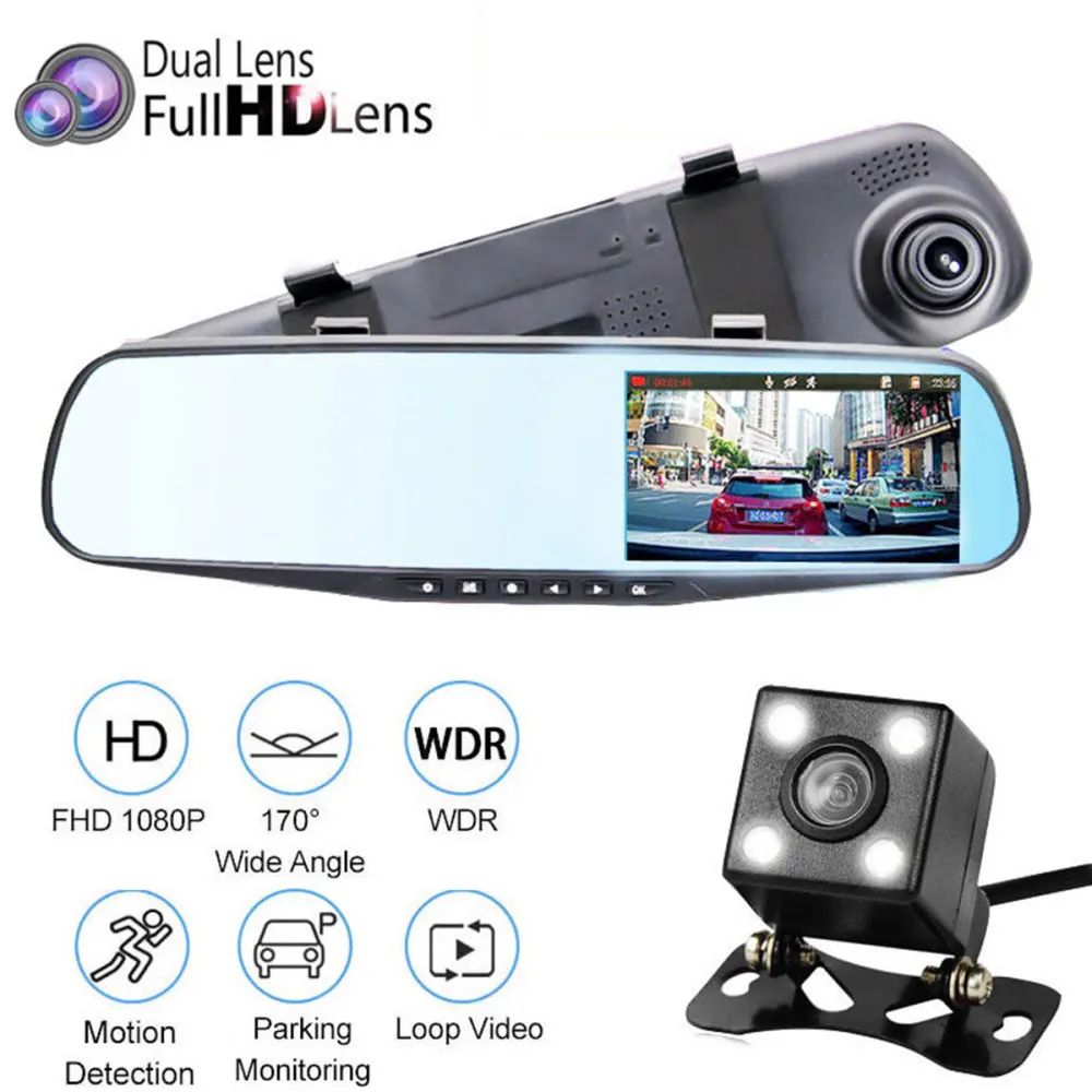 

Advanced Reversing Camera 4.3 inch 1080P Dual Lens 170 Rear View Mirror Car DVR Camera Recorder