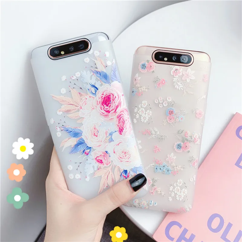 Relief Flowers Phone Case For Samsung Galaxy S8 S9 S10E S10 Lite S20 S21 FE S22 Plus Ultra A10 A20 A30 A50 A70 A80 A90 Soft Case