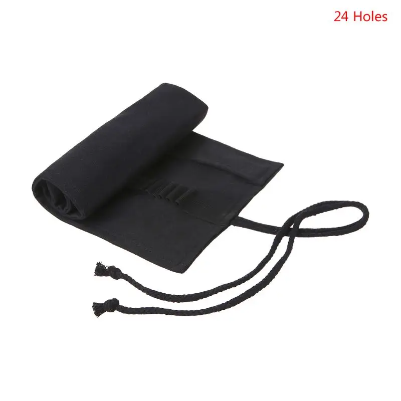 

Black Color School Pencil Case Roller 12/24/36/48/72 Holes Canvas Roll Up Makeup Canvas Pen Bag For Girls Boys Stationery