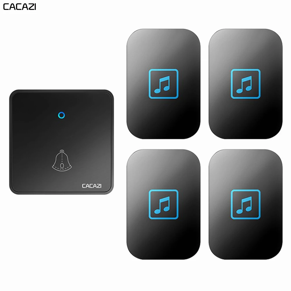 

CACAZI Home Wireless Doorbell Waterproof 300M Remote 60 Ring CR2032 Battery 1 Transmitter 4 Receiver US EU UK Plug 0-110DB Chime