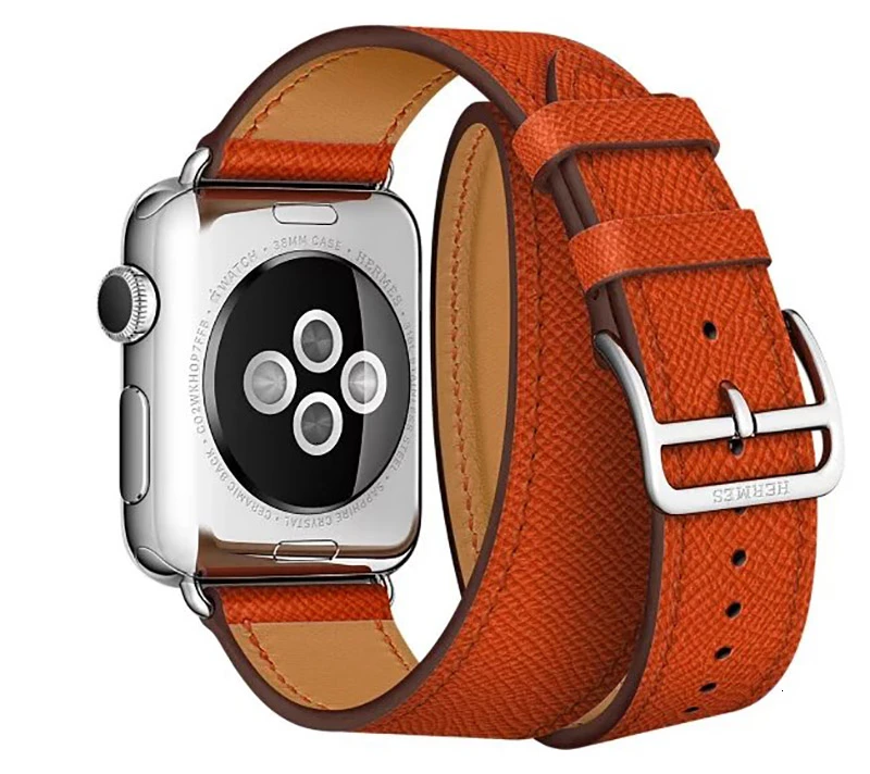 Flame orange Кожаный двойной ремешок для Apple Watch 44 мм iwatch, браслет серии 5 4 3 2 1, Смарт 42 мм, петля 38 мм, замена 40 мм - Цвет ремешка: Flame orange