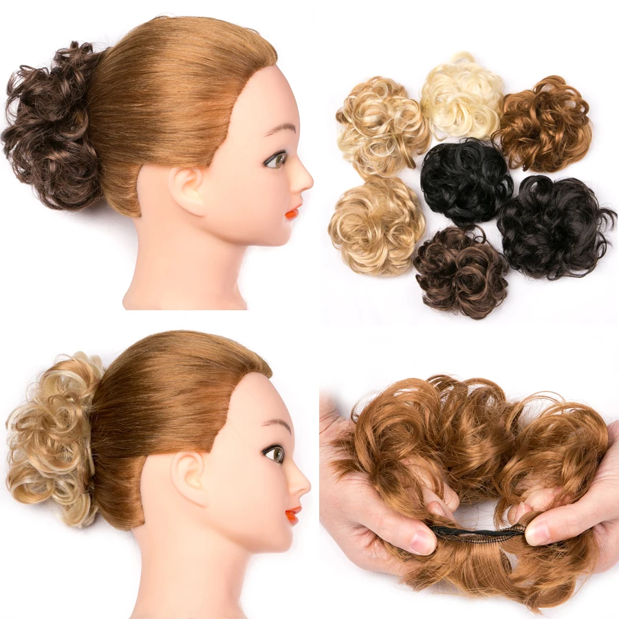 Женские кудрявые шиньон VERVES с резиновой лентой коричнево серая синтетическая