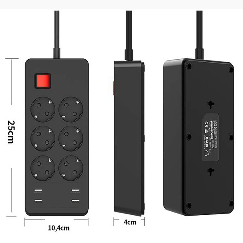 Розетка настольная европейского стандарта 4000 Вт 4 USB-порта для зарядки смартфонов