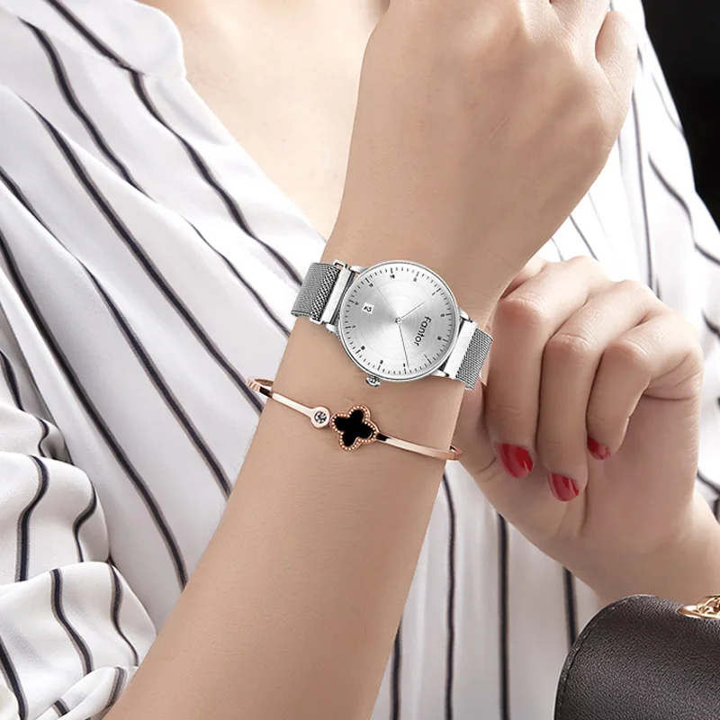 Женские наручные часы Fantor серебристые водонепроницаемые с магнитной сеткой 2019 |