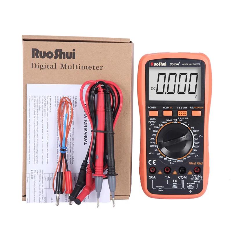 

RuoShui 9805A+ Victor Digital Multimeter Manual Resistance Capacitance Conductance Temperature Transistor True RMS 2000 Counts