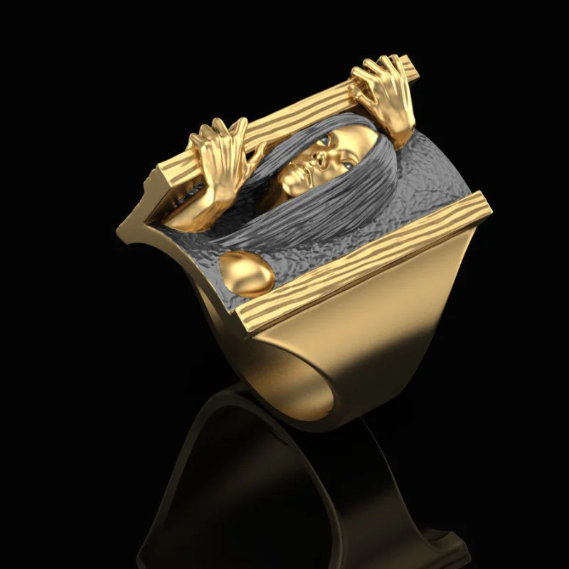 

Explosive Creative Thriller Movie Sadako Knocks on The Door Ring Exaggerated Female Head Ring Halloween Mens Rings Lovers'