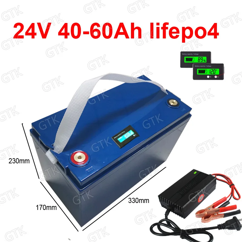 Литиевая батарея GTK LifePo4 24V 50Ah 60Ah 70Ah 40Ah глубокий цикл с BMS для инвертора 1500 Вт RV
