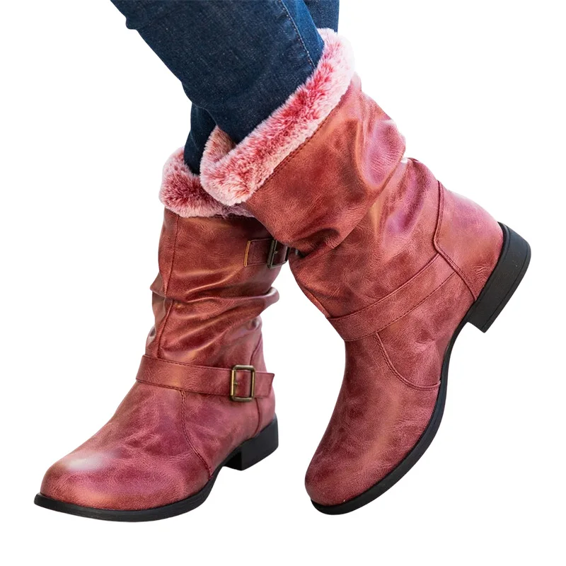 Женские сапоги женская обувь вязаные до середины икры зимние женские с ремешком