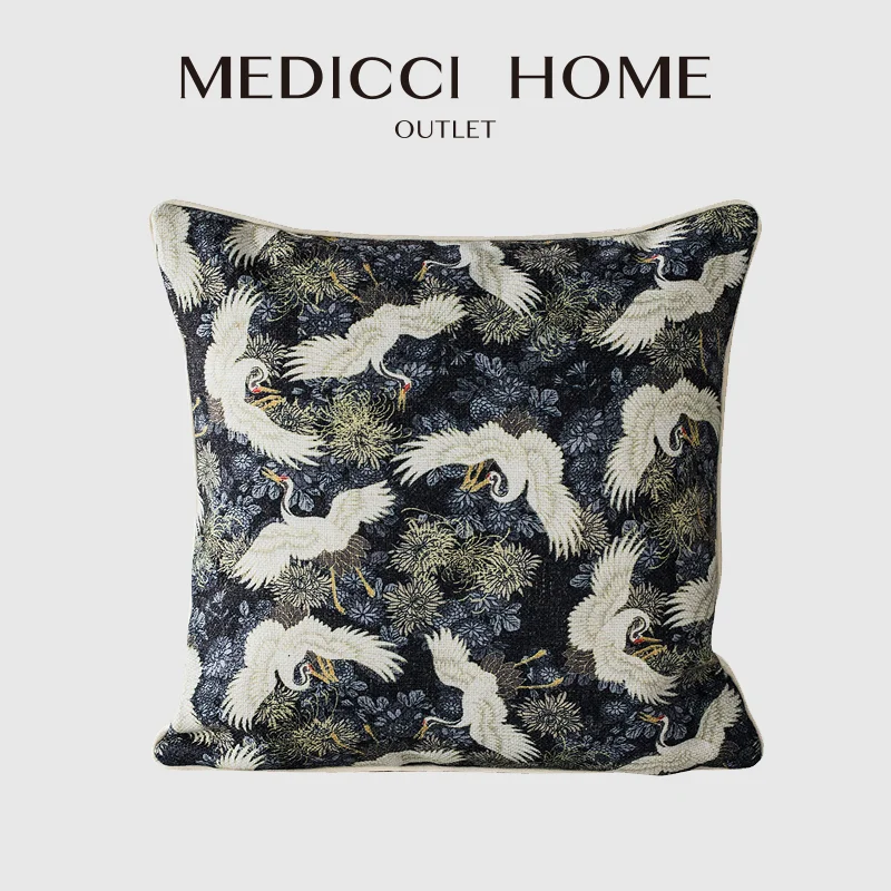 

Medicci Home Japanese Throw Pillow Cover Asian Oriental Cranes Flying Bird Floral Decorative Cushion Case For Sofa Couch Bedroom