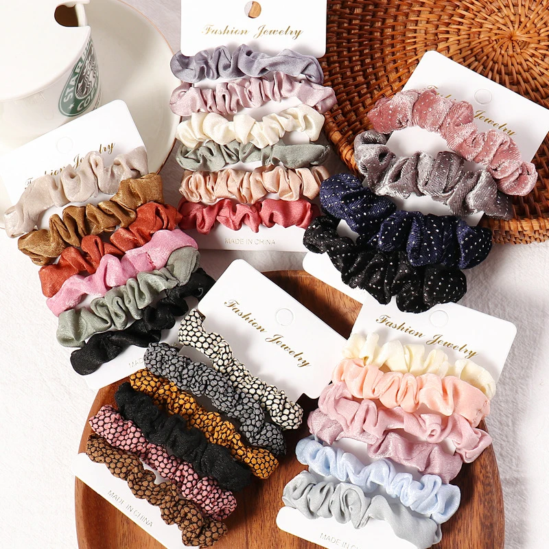 

1 Set Scrunchies Hair Ring Candy Color Hair Ties Rope Autumn Winter Women Ponytail Hair Accessories 4-6Pcs Girls Hairbands Gifts