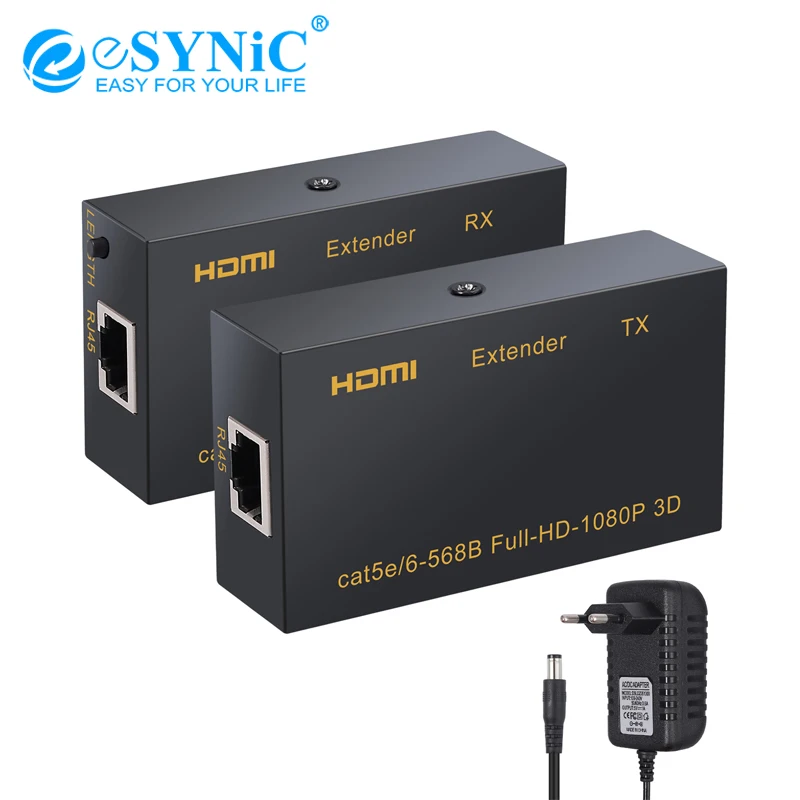 ESYNiC HDMI удлинитель Tx Rx через один RJ45 Cat7 Cat6 Ethernet кабель до 196ft 60m для Full HD 1080P 3D HDCP DTS DVD