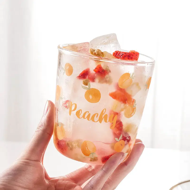 

Juicy Peach Glass Ins Simple Household Milk Cup Heat-resistant Cute Girl Water Cup Juice Breakfast Cup
