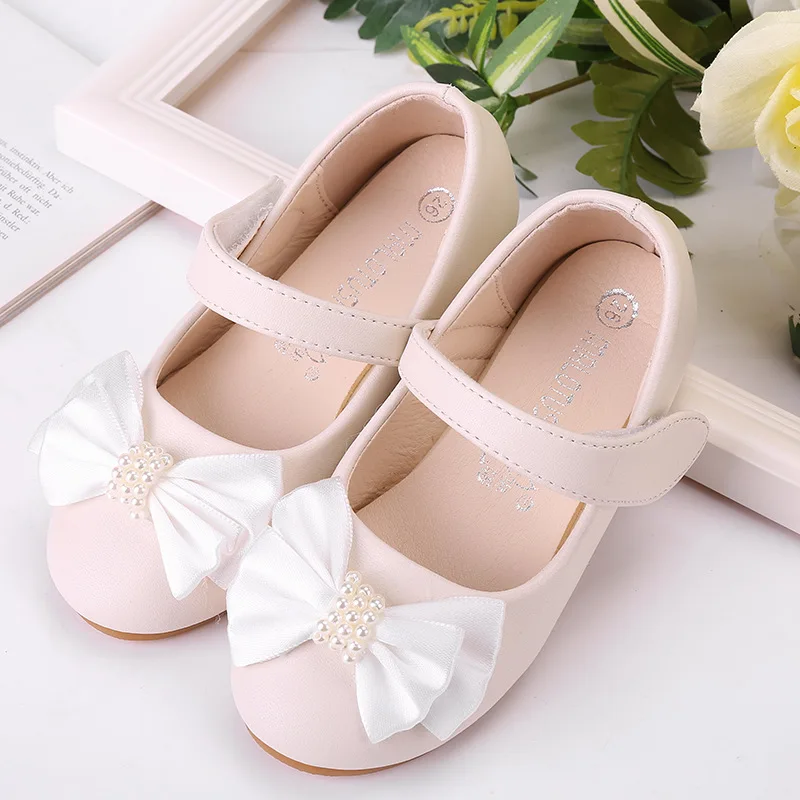 2020 модные туфли для девочек на плоской подошве с бантом из бисера Повседневные
