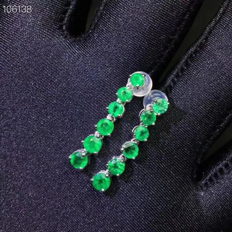 Женские серьги с натуральным зеленым изумрудом ювелирное изделие серебряным