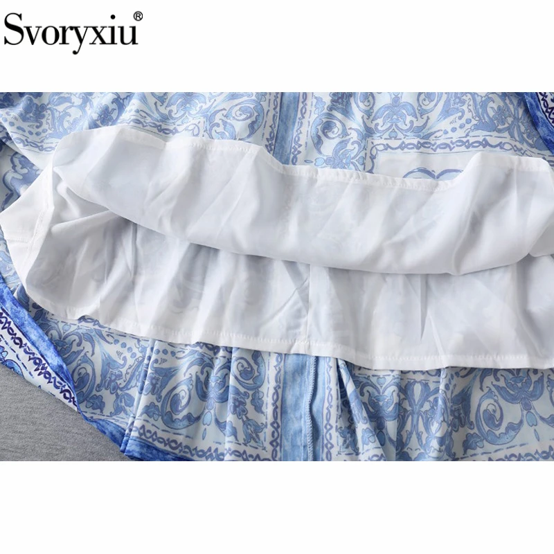 

Svoryxiu Runway Designer Summer Women Beach Backless Spaghetti Strap Dresses Ladies Sleeveless Blue Print Vintage Midi Dress