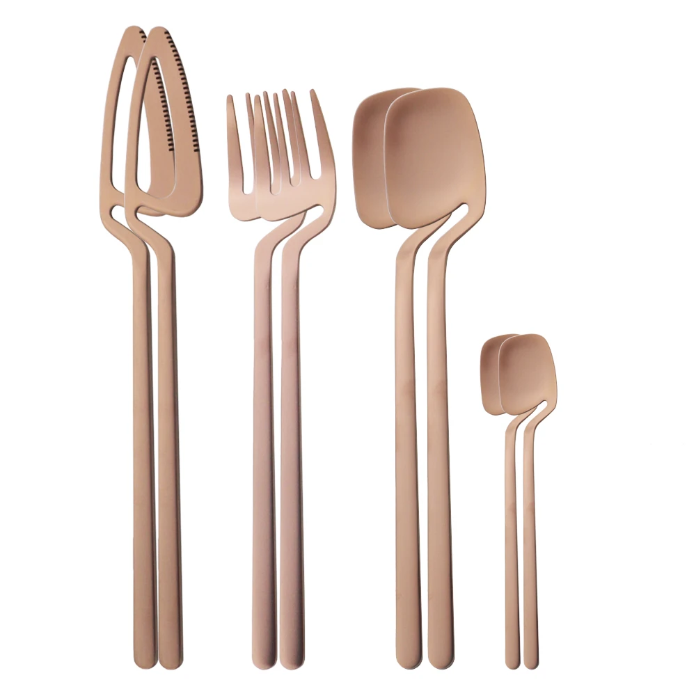 

Dinnerware 8 Pcs Rose Faltware Set Stainless Steel Dinner Knife Fork Spoons CcffeeTeaspoons Tableware Kitchen Utensil Set Gift