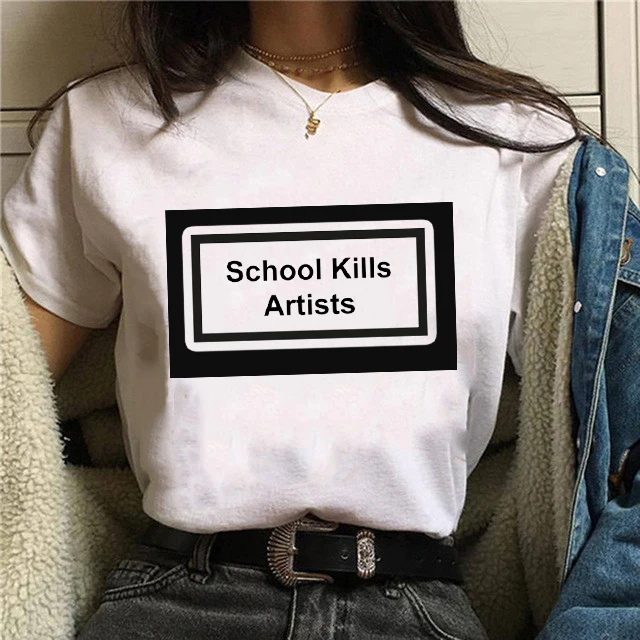 School Kills Artists Print Letter Tshirt 2020 New Summer Women O-Neck Tshirts Short Sleeve Gothic Harajuku Shirts Female Top Tee | Женская