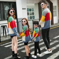 vigarelyan winter parent kids warm sweater rainbow plaid pullover cardigan for mum daughter dad and son loose style autumn tops