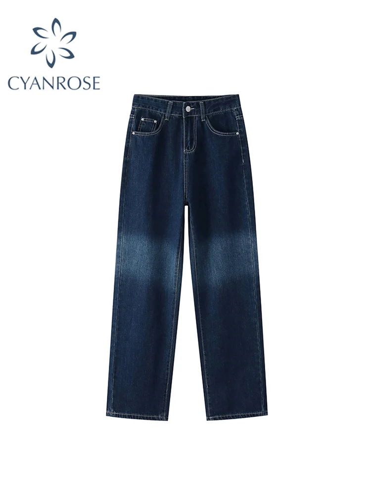 

Autumn Women Vintage Washed Gradient Jeans Baggy Casual Wide Leg Pants Female Fashion Ins Street Oversized High Waist Trousers