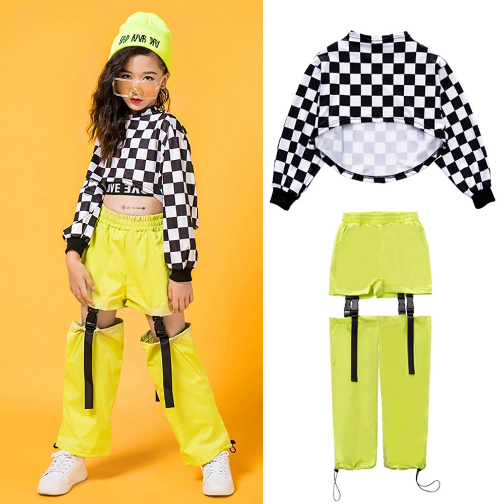 Детская одежда в стиле хип-хоп черно-белая клетчатая толстовка укороченный топ