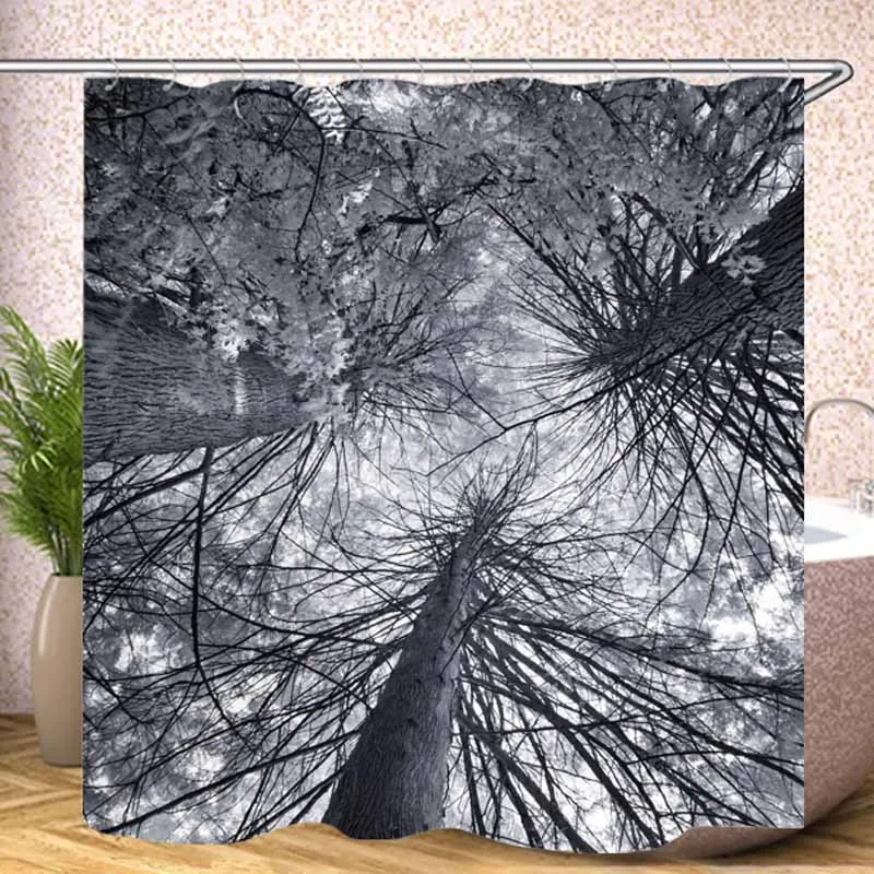 Серые ветви деревья ствол дерево водонепроницаемый занавеска для душа с Hock