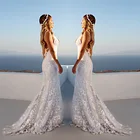 MYYBLE 2021 очаровательные белые кружевные свадебные платья русалки с глубоким V-образным вырезом на тонких бретельках Свадебные платья для невесты с открытой спиной