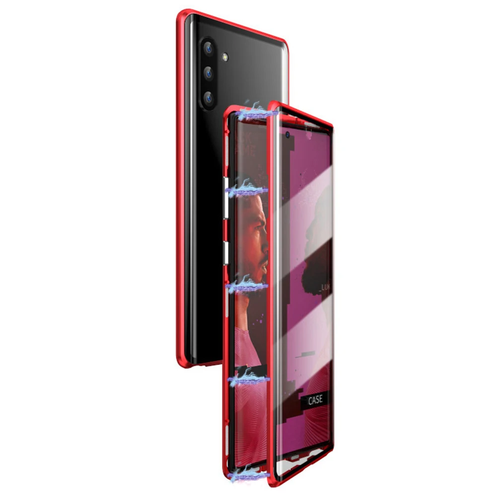 Red Магнитный чехол из закаленного стекла для iPhone 11 Pro X XS MAX XR 7 8 Plus, магнитный металлический бампер для samsung Galaxy Note 10 Plus - Цвет: Red