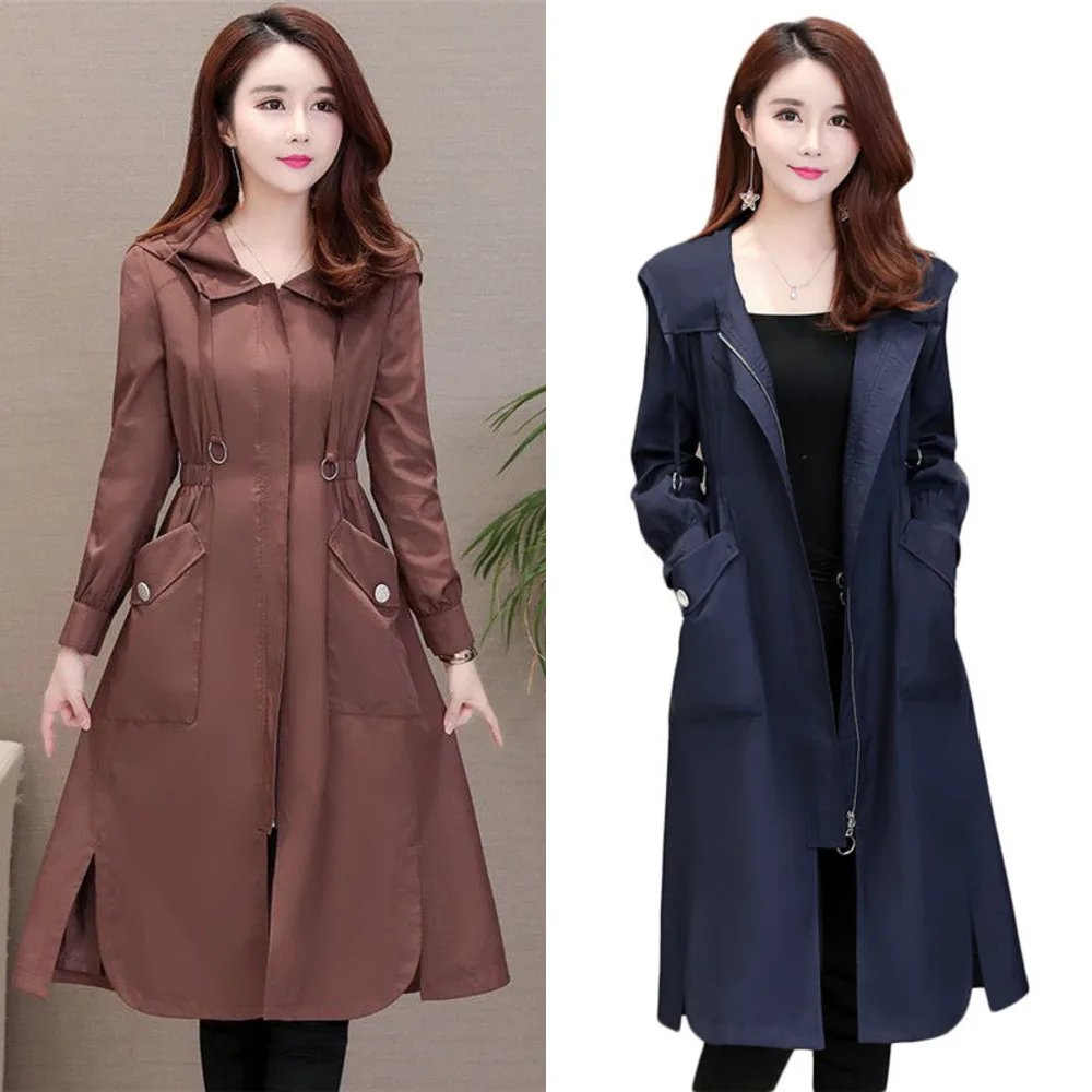 

Женская Длинная ветровка с капюшоном, повседневный облегающий Тренч с длинным рукавом, верхняя одежда для девушек, зима, Новое поступление, ...