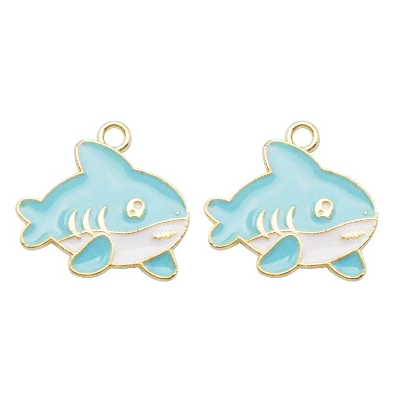 

10PCS Enamel Small Shark Charms Cartoon Marine Life Animal Pendant Necklace Earrings DIY Handmade Bracelet Jewelry Accessory