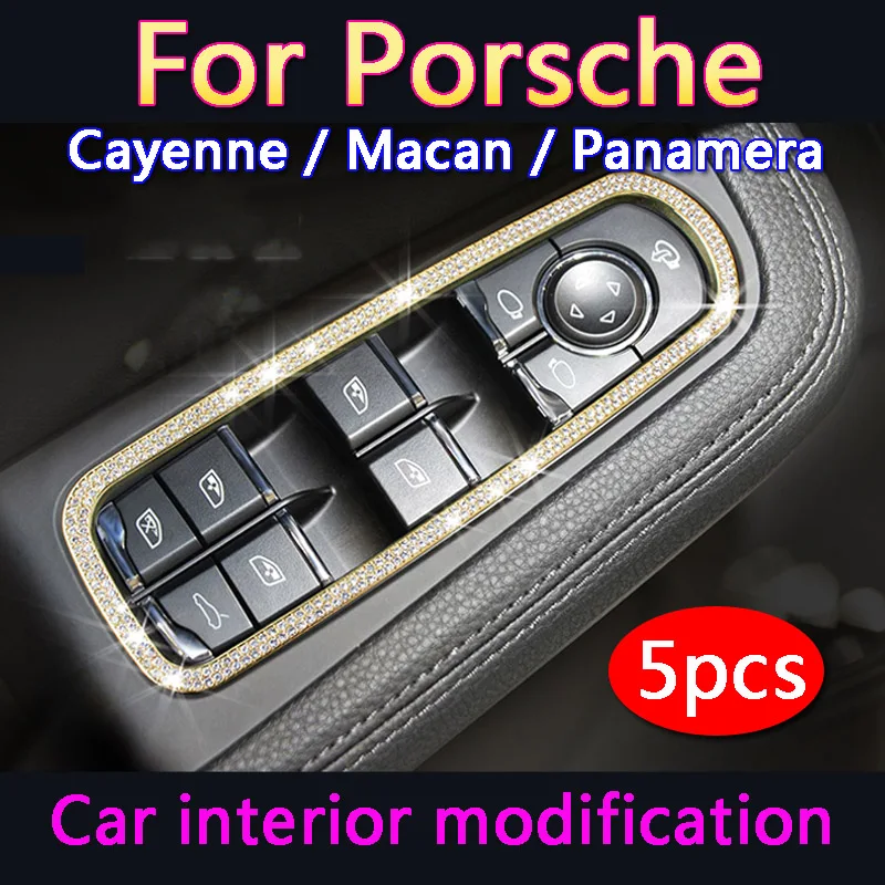 

For Porsche Cayenne Macan Panamera Car Interior Beautification Modification Diamond Ornament Window Button Trim Upgrade Decorate