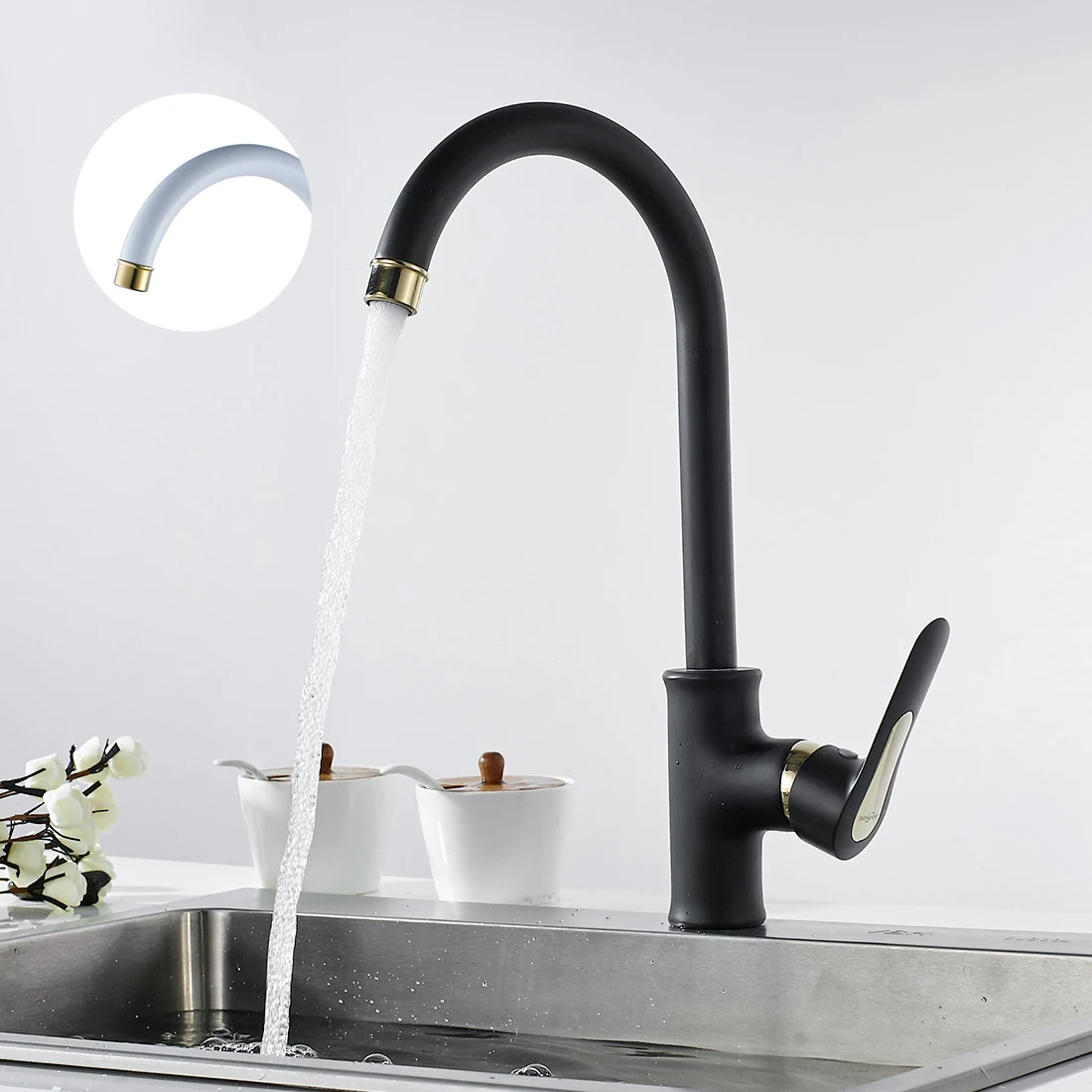 

Black Flexible Kitchen Faucet Deck Mounted Mixer Sink Faucet 360 Rotation For Kitchen Water Saving Hot Cold Tap
