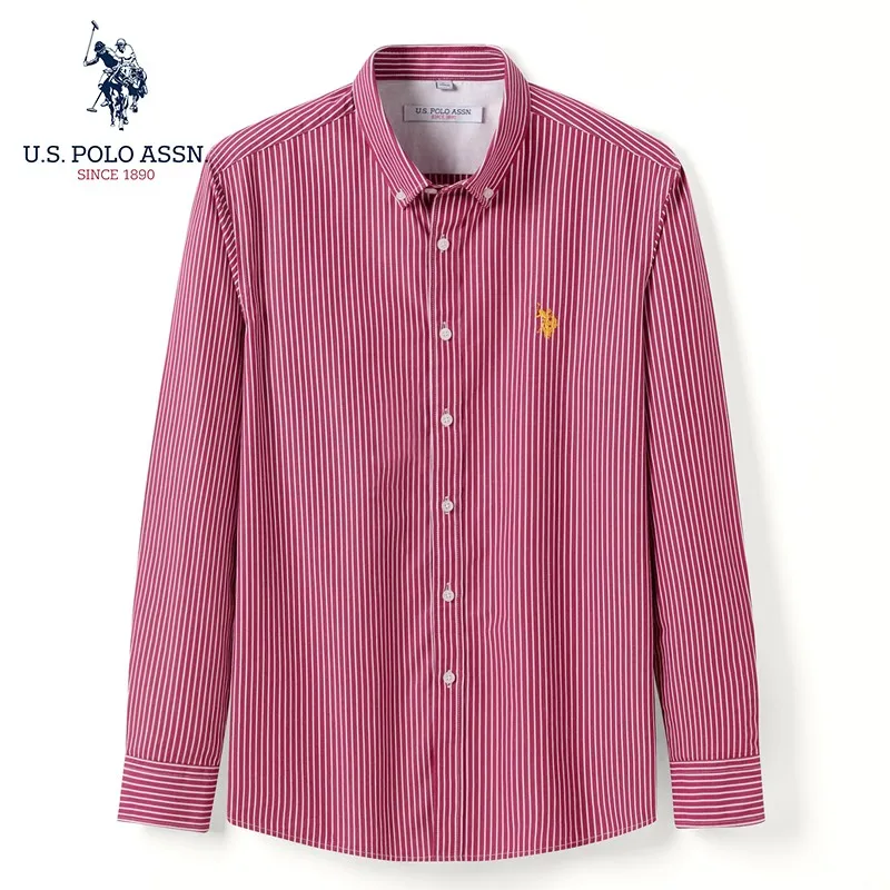 Мужская хлопковая рубашка с длинным рукавом в полоску | одежда