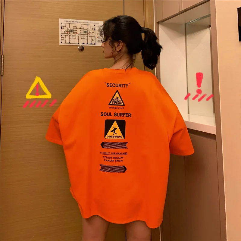 Женская винтажная оранжевая футболка с коротким рукавом летняя повседневная