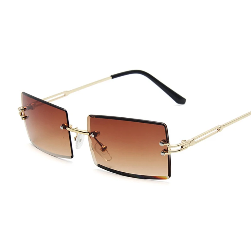 

Vintage Brown Square Sunglasses Women Luxury Brand Small Rectangle Sun Glasses Female Gradient Mirror Rimless Oculos De Sol