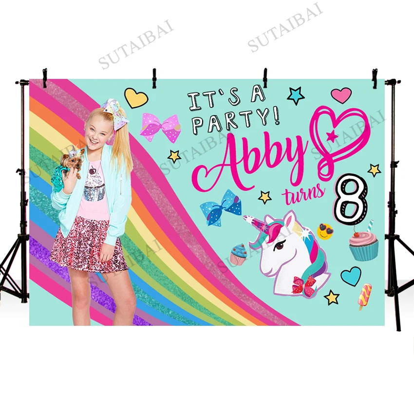 

Photography Backgrounds Vinyl Jojo Siwa Rainbow Unicorn Cupcake Bow Birthday Party Backdrop Celebration Customized