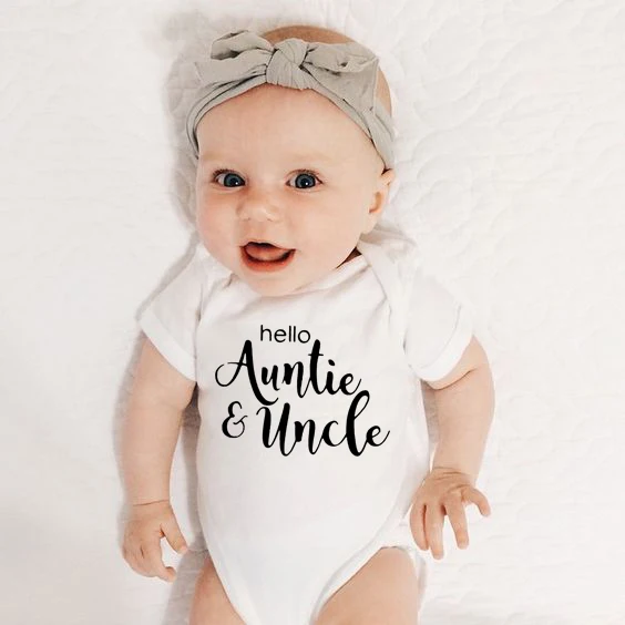 

Hello Auntie Uncle Newborn Girl Boy Baby Clothes High Quality Cute Short Sleeve Baby Rompers Roupas Infantil Costumes
