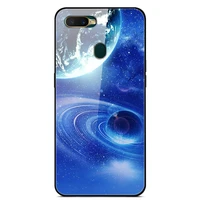 for oppo a7 phone case tempered glass case back cover with black silicone bumper star sky pattern