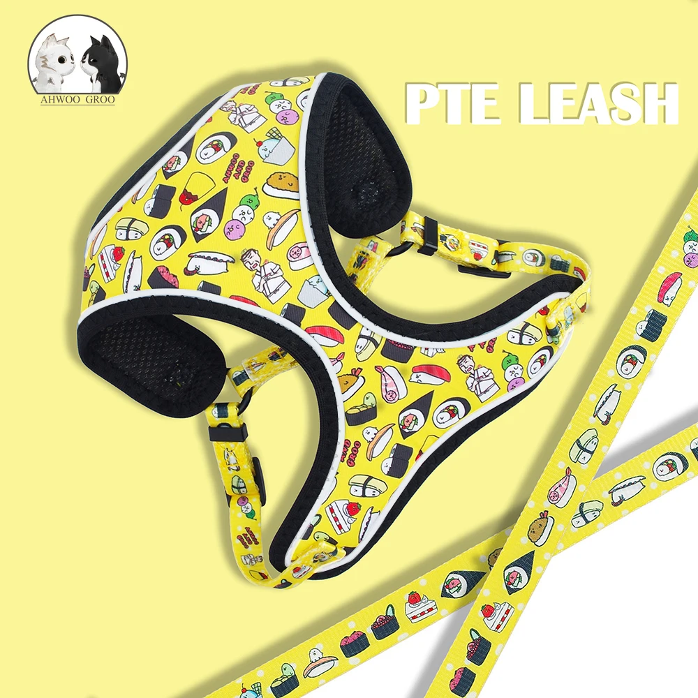 

Cute Dog Cat Harness Cartoon Sushi Reflective Puppy Harnesses Vest Pet Walking Leash for Cats French Bulldog Chihuahua Yorkshire