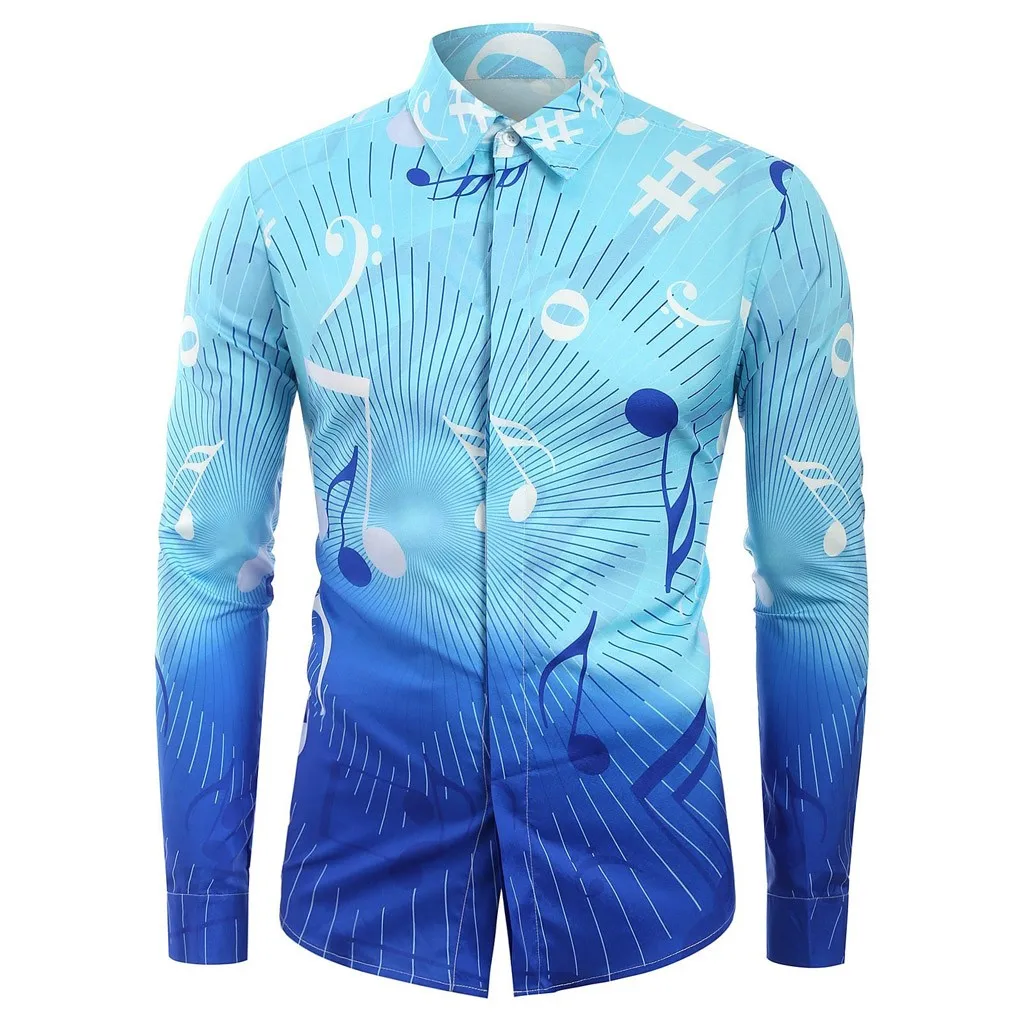 JAYCOSIN Camisa Masculina мужская Этническая стильная Гавайская градиентная музыка тонкая синяя рубашка с длинными рукавами женская блузка 19August28