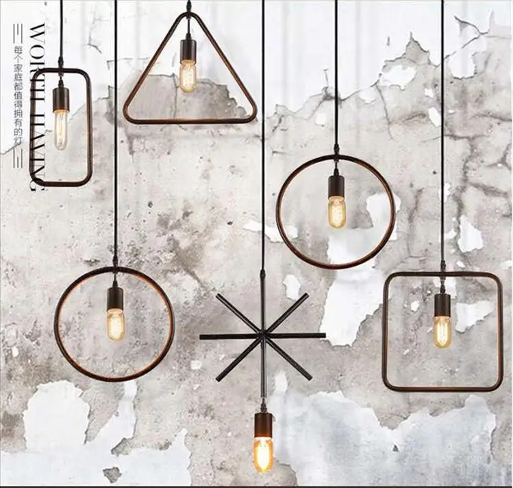 Черная металлическая Подвесная лампа в стиле лофт геометрический рисунок