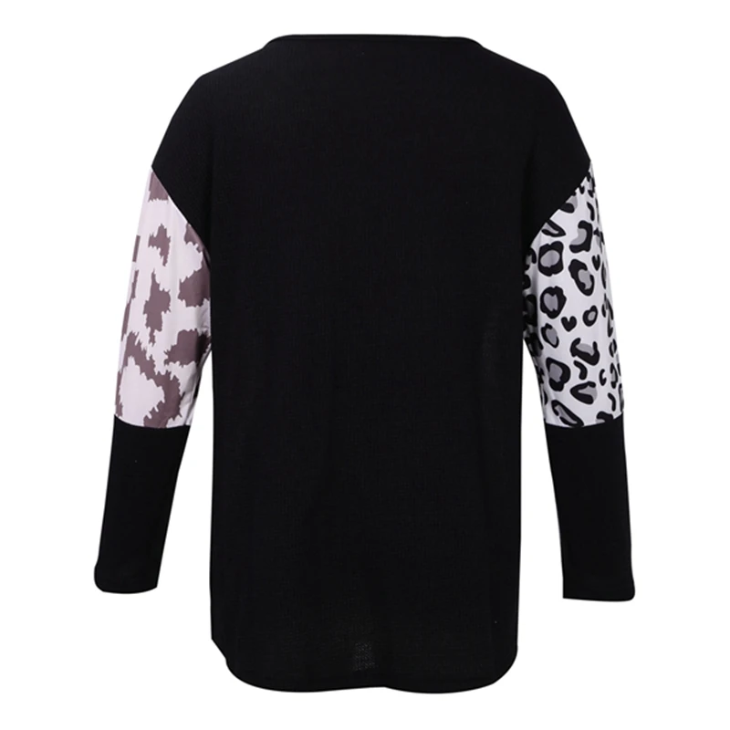Women's Fashion Round Neck Leopard Print Stitching Printed Long Sleeve Sweater Top |
