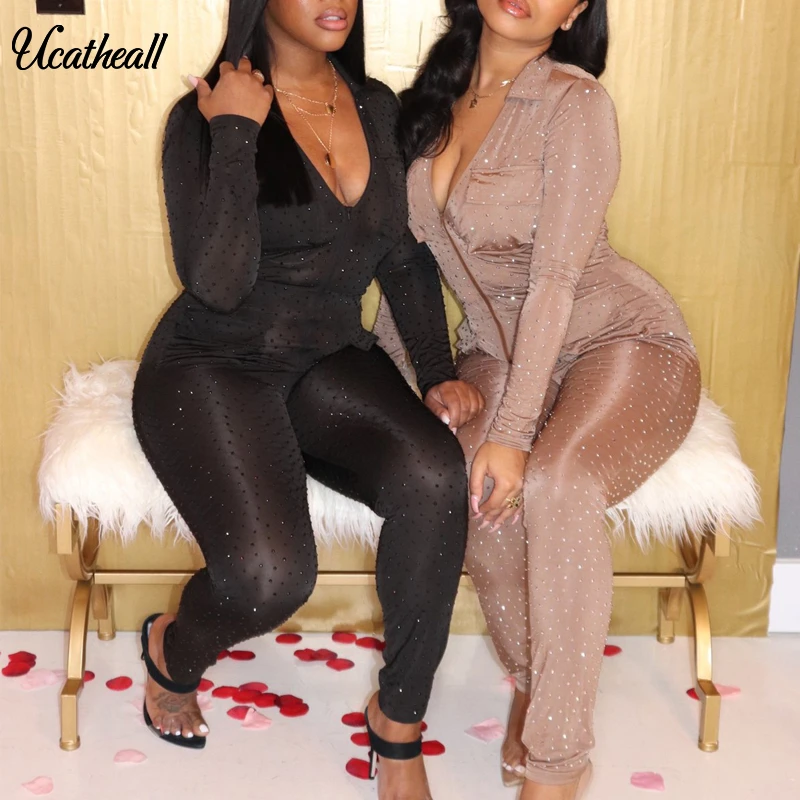 Женский Блестящий Комбинезон на молнии спереди клубный комбинезон с блестящим