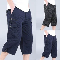 zipper closure capri pants elastic waist casual multi pockets high waist straight cargo shorts streetwear