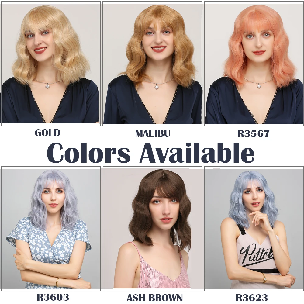 

Shoulder Length Synthetic Bob Wigs For Women Dark Brown Natural Wave Colored Wig With Bangs Heat Resistant Cosplay Wig IPARTY