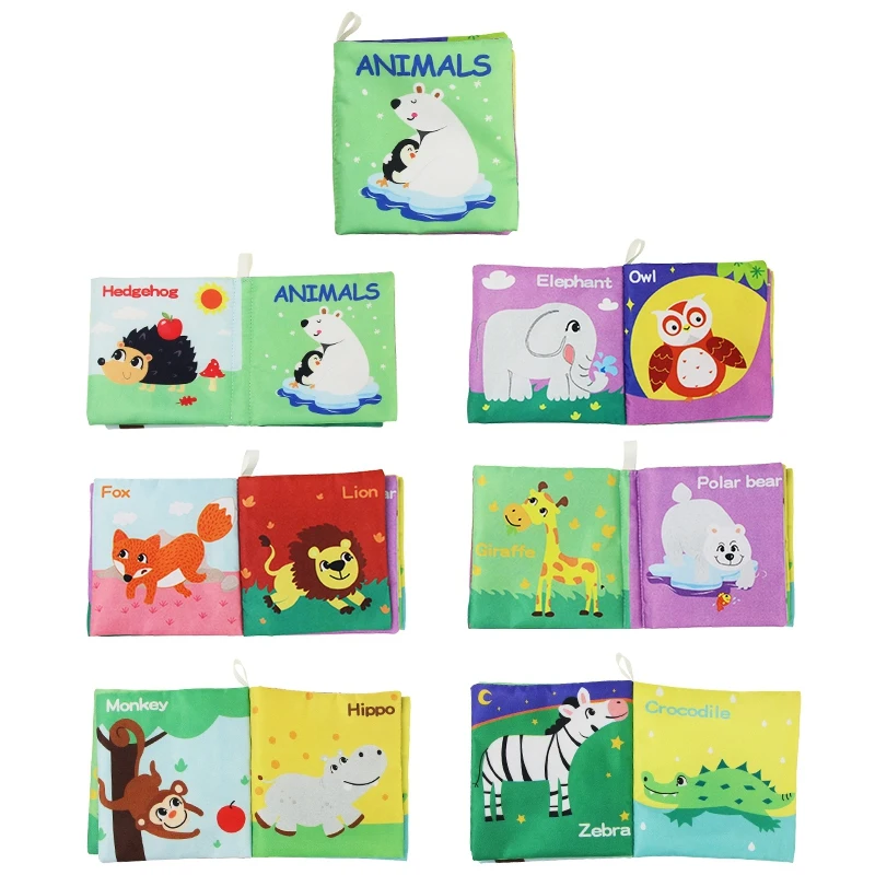 

6Pcs Animal Cognition Newborn Infant Soft Fabric Cloth Books Rustle Sound Baby Early Learning Education Toys for Kids