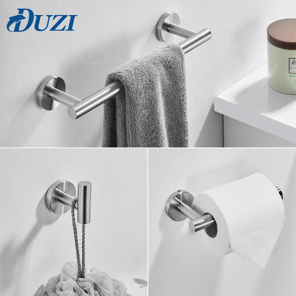 

Bathroom Accessories Set 304Stainless Steel 3pc Contain Single Towel Bar Robe Hook Paper Holder Nickel Brushed Bath Hardware Set