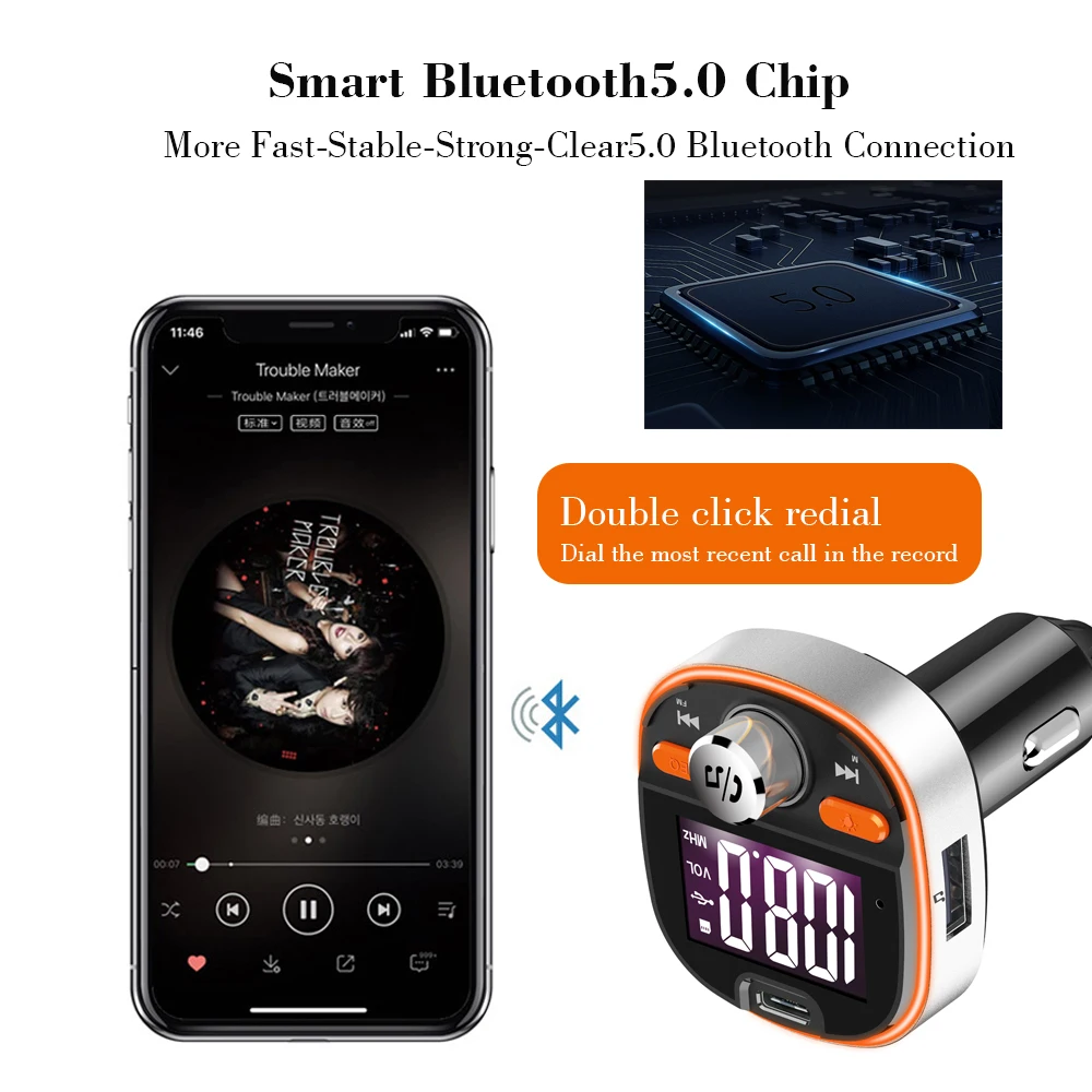 BC53 двойной usb порт QC 3 0 быстрая зарядка автомобильное зарядное устройство Bluetooth